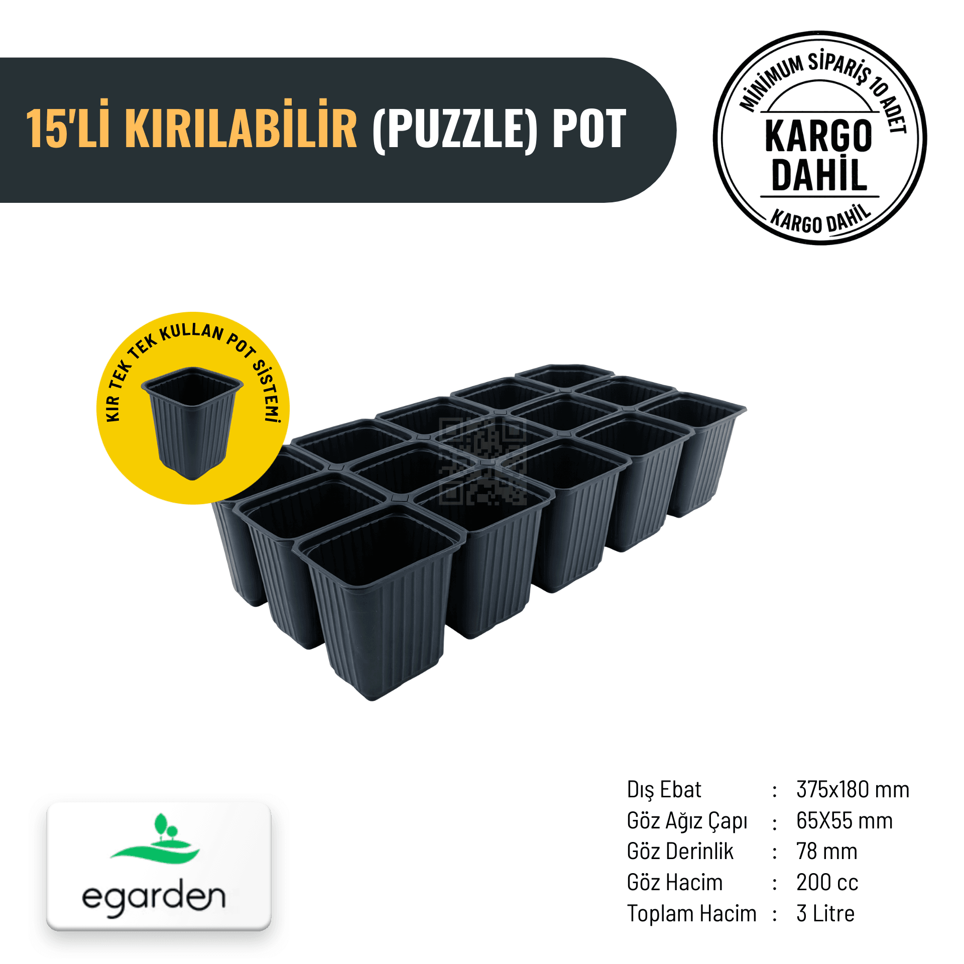15’li Kırılabilir Puzzle Pot – 200 cc (3 Litre Toplam Hacim)